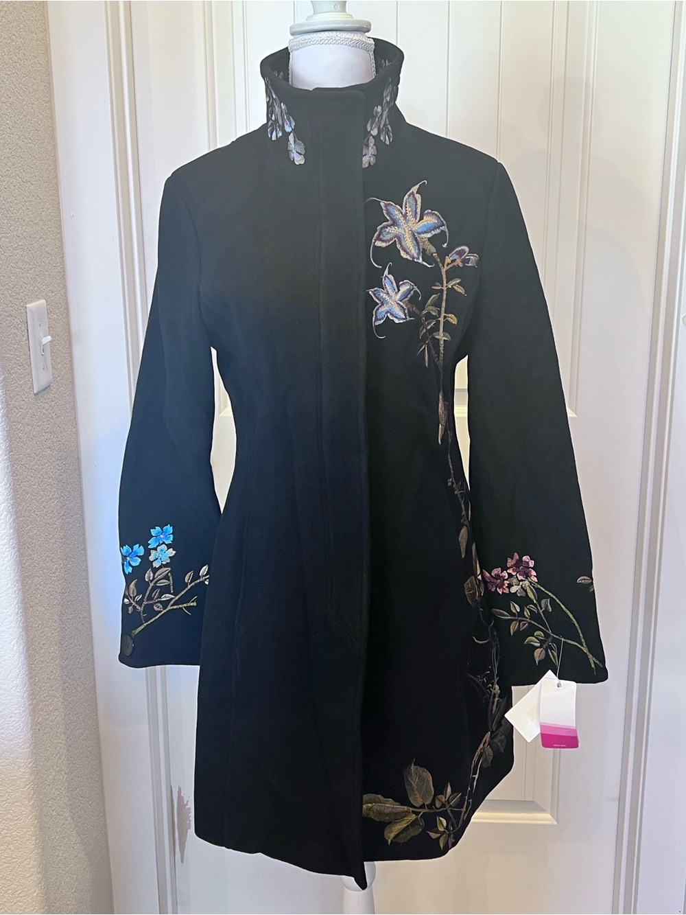 Vintage NWT 90s XOXO Embroidered Cashmere Wool Blend Coat Botanical Fairycore S - Picture 2 of 14